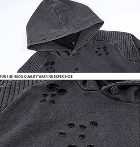 เสื้อมีฮู้ดแนวสตรีทแวร์วินเทจเสื้อฮิปฮอปปักลายขาดระบายความร้อน - Product Image 4