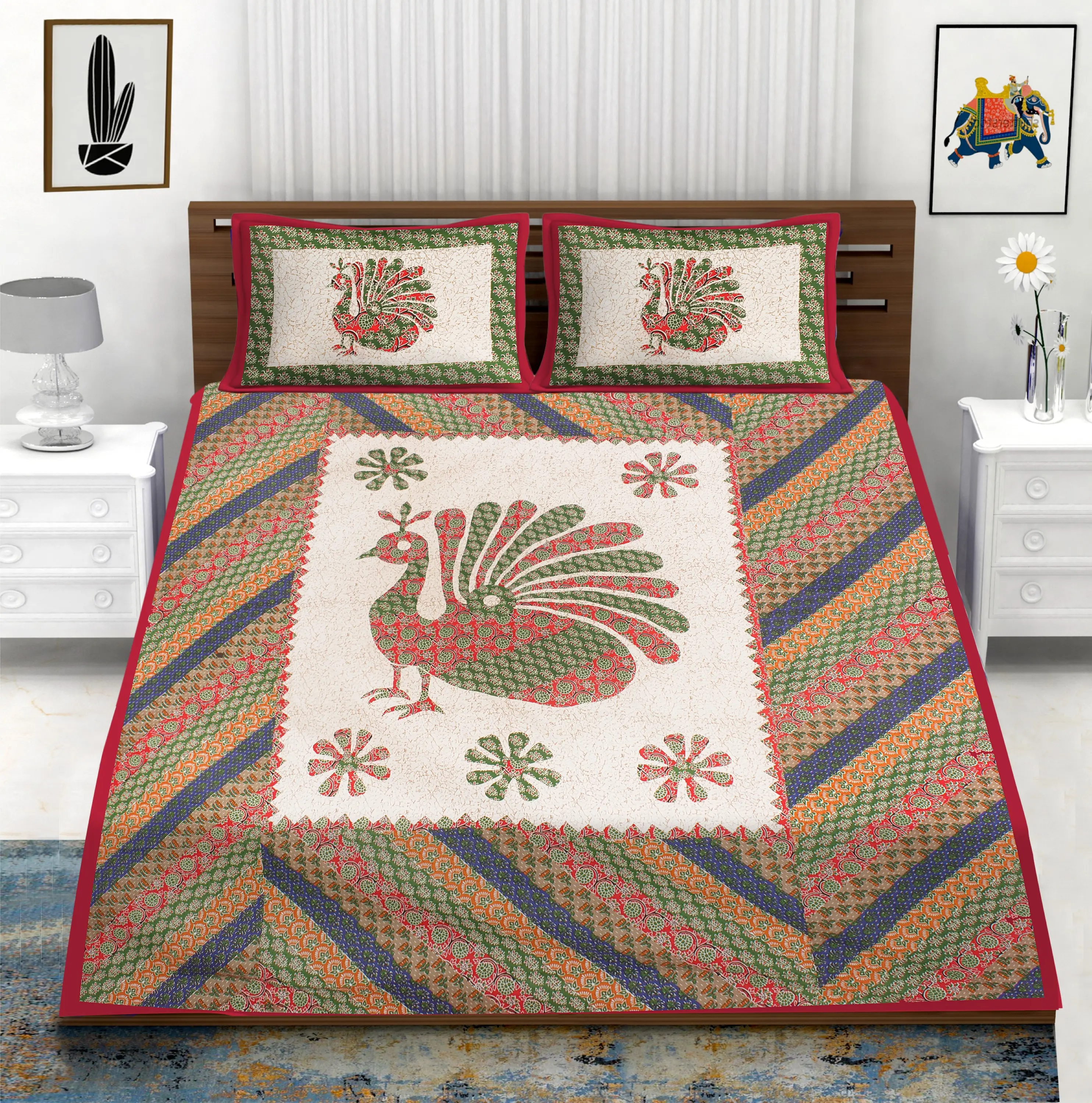 Pure Cotton Jaipur Sanganeri Print Modern Designs Queen Size Bed sheet with Two Pillow Covers In Wholesale Quantity Available