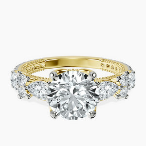 Bague avec pierre latérale ronde et en forme de poire, diamant de laboratoire, or jaune 14K, 0,50 ct au centre, couleur EF, clarté VS1, 1,00 ct pierres latérales - Product Image 1