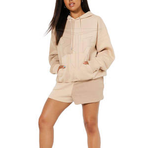 Conjunto de sudadera con capucha y pantalones cortos de Invierno para mujer, 2 piezas, personalizable, 100% algodón, transpirable, 2025 - Product Image 3