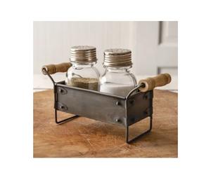 Salière et poivrière en métal vintage, support de couverts faits à la main, ustensiles de cuisine classiques et élégants - Product Image 1