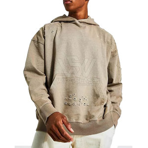 New Design <b>Top</b> Selling Best Men Casual <b>Distressed</b> Hoodies 100% Cotton Winter Low MOQ at Wholesale Price Made in Pakistan - Product Image 1