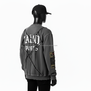 Sudadera de peso pesado para hombre, diseño de ropa de calle con acabado lavado de lana de algodón suave con logotipo bordado personalizado, sudaderas básicas - Product Image 4