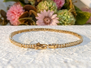 Lurba Jewels 14K <b>Solid</b> Yellow <b>Gold</b> Round Cut Tennis Bracelet Luxury Stackable Wedding Unisex Custom Fine Jewelry - Product Image 3