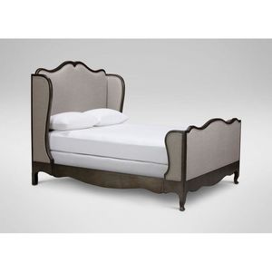 Cama con Cabecera Acolchada de Madera Maciza Duradera de Estilo Moderno de Mediados de Siglo, con Estructura de Caoba en Gris y Marrón, de Daabadi Furnico, Personalizable - Product Image 1