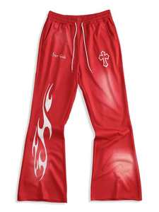 Venta al por mayor Gospel Graphic Co-ord Set con camiseta blanca de algodón y pantalones acampanados de llama roja con cordón personalizado 2PC Streetwear Outfit - Product Image 5