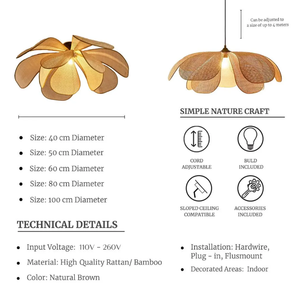 Mayorista bohemio asiático tradicional ratán flor colgante pantalla cubierta para sala de estar dormitorio cocina decoración del hogar iluminación - Product Image 3