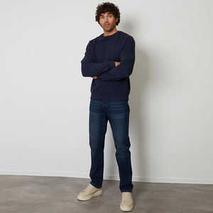 Sweat-shirt à col rond en molleton personnalisé de qualité supérieure pour homme, 100 % coton, taille unisexe, poignets et ourlet côtelés, uni, OEM, hiver, bleu marine - Product Image 1