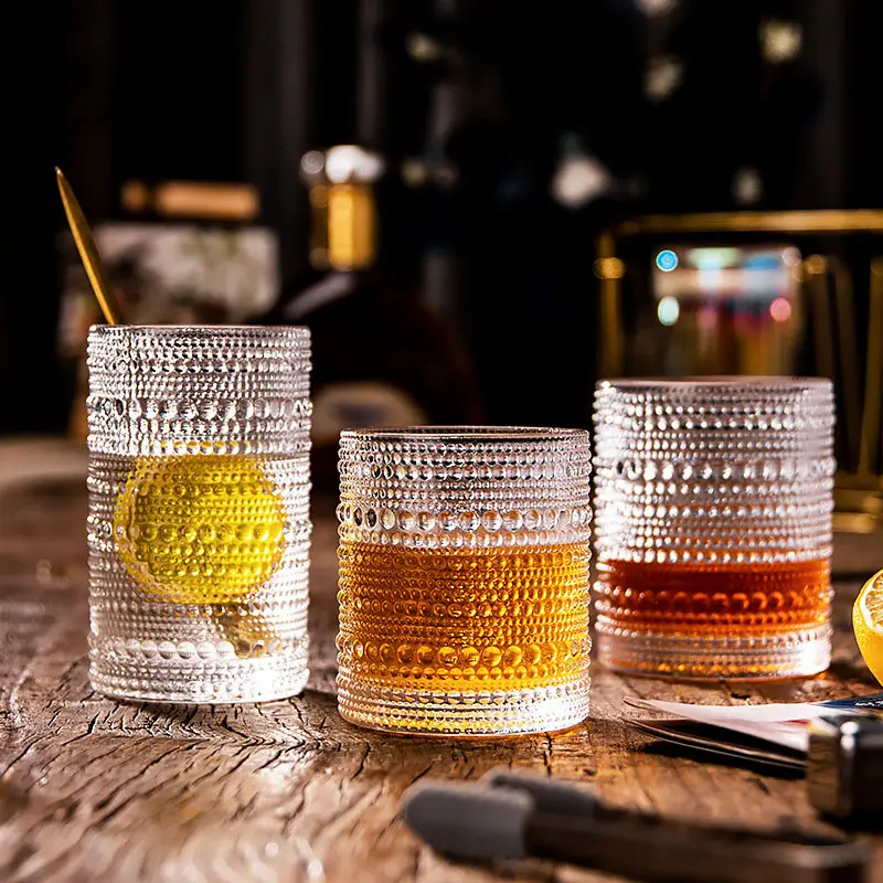 Винтажные стаканы для питья, стаканы с тиснением из бисера, изысканные водные очки