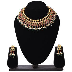 Antique <b>South</b> <b>Indian</b> Jewelry Set Traditional Matte Plated Vintage Brass Trendy Link Chain Chapado Antiguo Style - Product Image 1