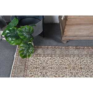 Alfombra turca hecha a mano marrón Beige tradicional 3,8X6,7 pies patrón de pasillo Rectangular para cabecera de entrada para sala de estar del hogar - Product Image 5