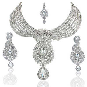 Mithya Fine Jewelry Set <b>Silver</b> <b>Plated</b> Austrian Stone Necklace - Product Image 1