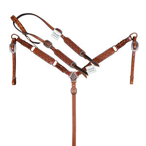 Headstall หนังม้าทำด้วยมือและปลอกคอหน้าอก: กระดุมทองแดงถักรายละเอียด - Product Image 1