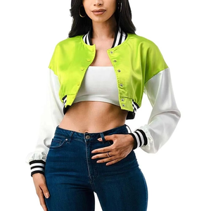 Vente chaude femmes recadrée Satin Varsity veste vêtements d'extérieur mode culture Varsity Baseball veste confortable séchage rapide CroP haut - Product Image 4