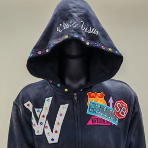 Sudadera con Capucha Personalizada de 420 g/m², 100% Algodón, Estilo Urbano Invernal, Bordado Desgastado, Corte Regular, Lavado Ácido, Vintage, con Pedrería - Product Image 5