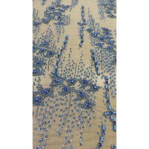 Royal Luxury <b>Fabric</b> with Sapphire Crystal Embroidery 100% Polyester Breathable Hexagonal & Dot Jacquard Lace Style - Product Image 1