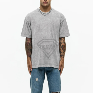 100% coton lourd hommes col rond surdimensionné goutte épaule Streetwear T-Shirt Anti-rides Anti-rétrécissement respirant longue longueur - Product Image 3