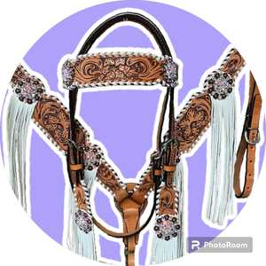 ชุดหนังม้าคาดศรีษะและปกหน้าอกทำจากหนังม้าเครื่องมือดอกไม้คุณภาพระดับพรีเมี่ยม - Product Image 2