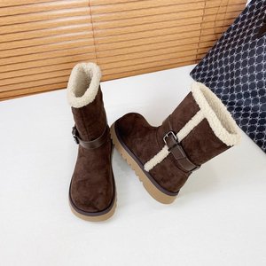 Bottes de neige en daim à tube court, couleur unie, talon bas (moins de 3 cm), bout rond plat, manches tendance - Bottes en caoutchouc d'hiver - Product Image 3