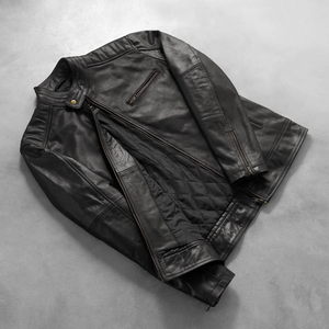 Veste en cuir noir de vachette véritable sur mesure pour hommes, faite à la main, à col montant, vêtements en cuir de moto, vente directe - Product Image 6
