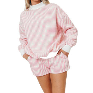 Sudadera con logotipo impreso personalizado de peso medio, sudadera a rayas con cuello simulado, Jersey a rayas, ropa informal, cuello simulado, OEM - Product Image 1