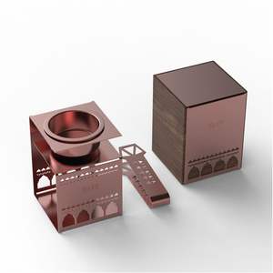 New Arrival Wooden <b>Incense</b> <b>Holder</b> with Metal Jali Golden Powder Coated Mubkhar Set - Product Image 3