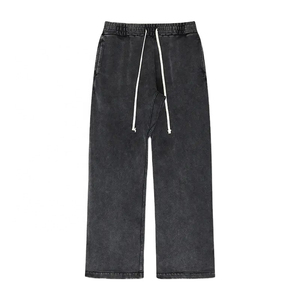 Pantalon de survêtement vintage en coton à jambe droite large et lourde avec logo personnalisé pour hommes pantalon de jogging personnalisé de haute qualité délavé à l'acide - Product Image 1