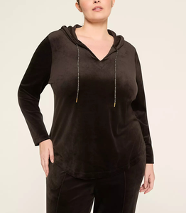 Stylish Ladies <b>Plus</b> <b>Size</b> <b>Velour</b> <b>Tracksuit</b> Elegant V Neck Top With Elastic Waist Pants Breathable Fabrics Fashion Hoodie Set - Product Image 5