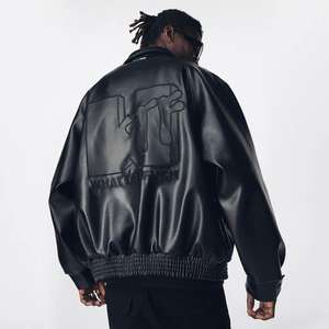 Custom Logo Embroidery Classic <b>Mens</b> Leather <b>Jacket</b> 3D Embossed Logo Cropped Plus Size Pure Leather - Product Image 3