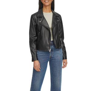 Women's Leather Moto Jacket <b>Black</b> Classic Faux Leather Regular Zipper Style Luxury Fitted Outwear Coat - Product Image 5