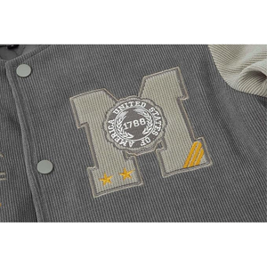 Patchs brodés pour hommes Color Block Veste universitaire en laine classique pour hommes avec manches en cuir véritable Varsity Jacket - Product Image 3