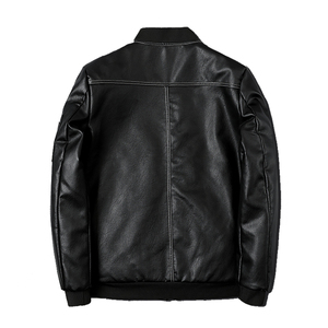 Vintage Men's Cowhide <b>Leather</b> Canvas Waterproof Winter <b>Jacket</b> Embossed Stand Collar Distressed Finish Inner Pocket <b>Retro</b> Front - Product Image 6