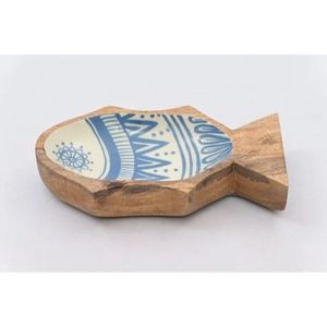 Plato de Servir de Madera Hecho a Mano Ecológico con Forma de Pez Largo, Diseño Impreso en Esmalte Naranja para Bocadillos de Boda y Diwali - Product Image 4