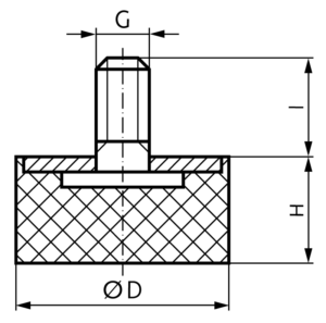 บัฟเฟอร์ยาง-โลหะ MGS ขนาดเส้นผ่านศูนย์กลาง 50 มม. ความสูง 20 มม. เกลียว M10 x 28 มม. สแตนเลส 1.4301 NBR EPDM PN 68980600 1000N 380N/มม. - Product Image 2