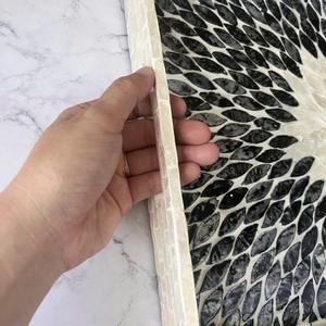 Plateau de service rectangulaire en nacre écologique fait à la main, motif noir et blanc, décoration de table moderne pour restaurant, écologique - Product Image 4