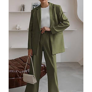 Conjunto de traje de negocios de 2 piezas para mujer, chaqueta de gran tamaño y pantalones de pierna ancha, ropa de oficina Formal, traje de otoño con doble botonadura - Product Image 5