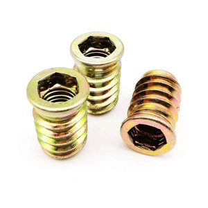 Écrous d'insertion de meubles à bride en bois zingué jaune M6 M8 M10 Acier Fer Matériau Grade 4.8-12.9 Inserts filetés - Product Image 4