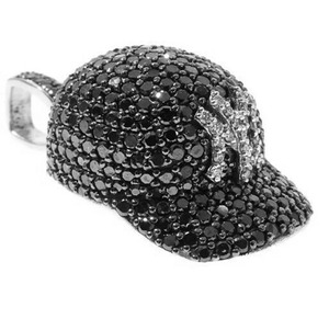 Pendentif casquette de baseball pour homme Moissanite Bijoux Hip Hop pour homme Pendentif diamant Moissanite rond noir - Product Image 1