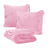 Ensemble de coussins personnalisés avec logo rose 2-en-1, couverture lestée en flanelle douce et polaire, pliable, portable pour le voyage, avec fermeture éclair