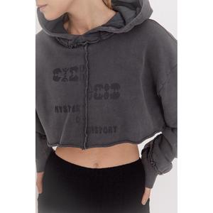 Sweat-shirt court imprimé à capuche - Anthracite - Product Image 1