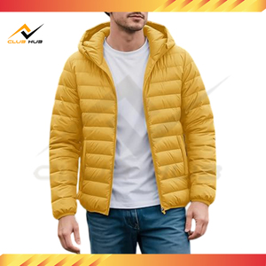 Custom Design outdoor Sports Lightweight <b>Yellow</b> Bubble <b>Jacket</b> with Hood Water Resistant Outerwear Manufacturer In Pakistan - Product Image 4
