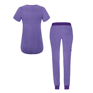 Scrubs médicaux hôpital doux uniformes ensembles col en V soins infirmiers avec poche col montant à manches courtes tissu tissé - Product Image 3