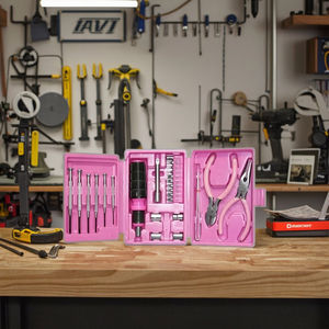 Набор розовых бытовых инструментов из 25 предметов, углеродистая сталь, для ремонта дома, с портативным кейсом, оптовая продажа OEM - Product Image 4