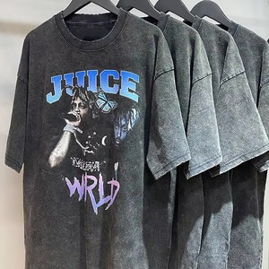 เสื้อเจอร์ซีย์ผ้าฝ้าย100% สำหรับผู้ชายเสื้อยืดลายย้อนยุคลายกราฟฟิกไฮสตรีทซักได้ - Product Image 4