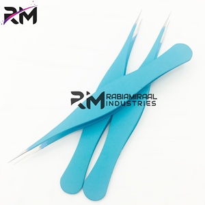 RMI Silver Matt Tip et Sky Blue Powder Coated Color Best Design Ensemble de pinces à sourcils pointues - Product Image 6
