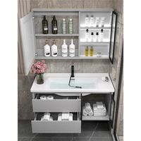 Ensemble de meuble de salle de bain moderne et simple Lavabo en céramique Rock Plate Combinaison dans la salle de bain avec miroir intelligent à LED