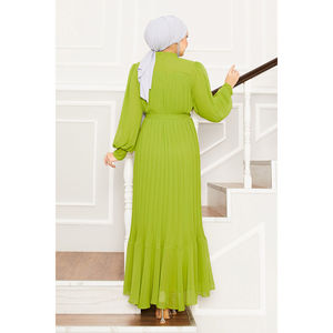 Vestido de Noche Verde Oliva con Mangas de Organza y Detalles de Ganchillo, Estilo Línea A para Fiesta, Vestido de Gala, Look Sencillo para Invitada de Boda, Largo hasta el Suelo, Corte Imperio - Product Image 5