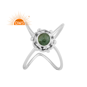 Venta caliente de plata esterlina oxidada turmalina verde natural anillo cruzado de piedras preciosas fabricante de joyería personalizada - Product Image 4