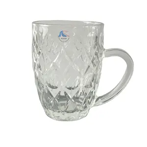 INS Popular Embossed Beer Drinking Clear Glass Cup With Handle Tea Cup Glass Coffee Cup glass beer mug water tumbler