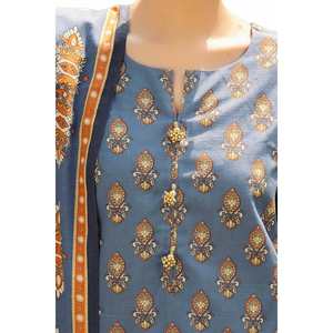 Traje Salwar Kameez de 3 Piezas sin Coser, de Algodón Khaddar Estampado, Ropa Étnica Pakistaní e India para Festivales-SD-42130 - Product Image 2